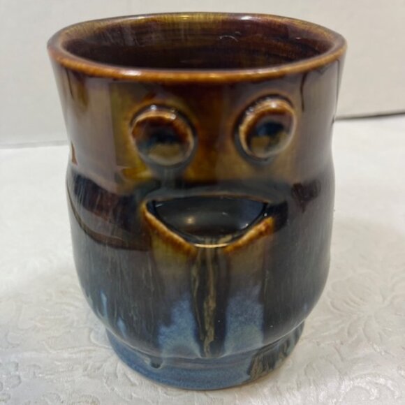 VTG Handmade Glossy Face Art Pottery Ceramic Candle Holder, Nick Knacks, etc 4" - Picture 2 of 12